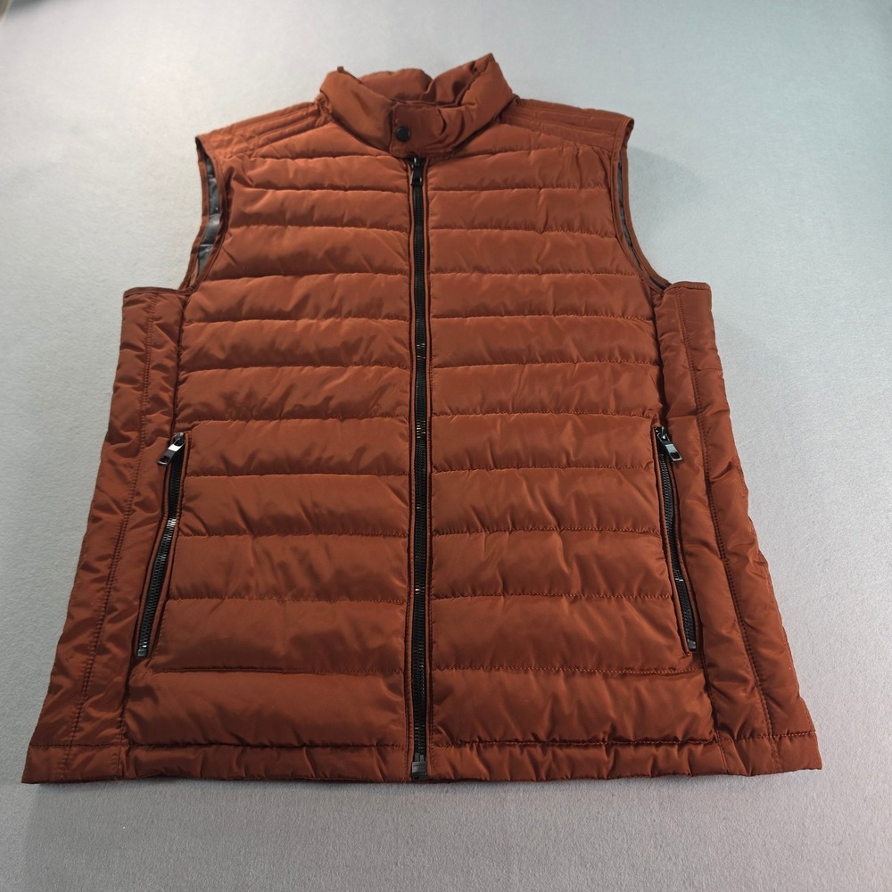 Zara Man Burnt Orange Quilted Puffer Vest Mens L Full Zip Rust Outdoor